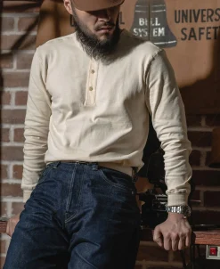 Sale Vintage Long Sleeve Henley Shirt - Apricot Henleys | Long Sleeve T-Shirts