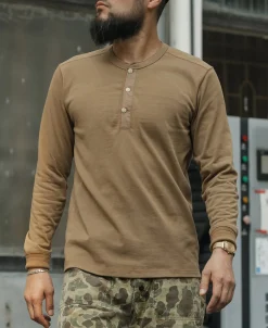 Best Vintage Long Sleeve Henley Shirt - Khaki Henleys | Long Sleeve T-Shirts