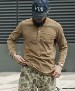 Best Vintage Long Sleeve Henley Shirt - Khaki Henleys | Long Sleeve T-Shirts