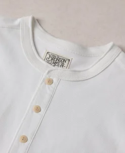 Fashion Vintage Long Sleeve Henley Shirt - White Henleys | Long Sleeve T-Shirts