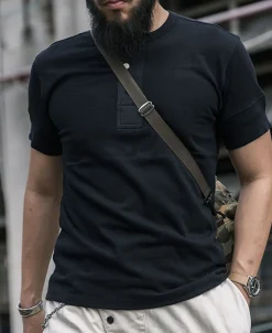 Discount Vintage Short Sleeve Henley T-Shirt - Black Henleys | Short Sleeve T-Shirts