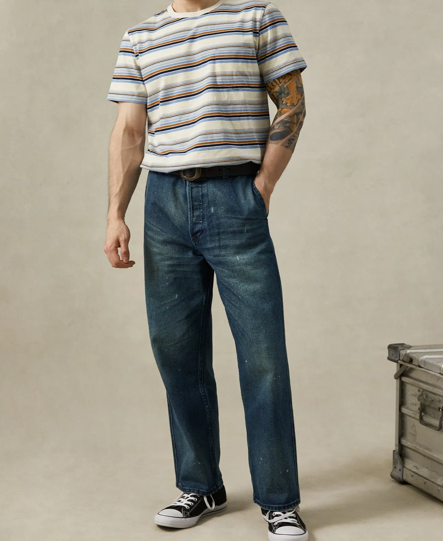 Hot Vintage Striped Cotton Pocket T-Shirt Short Sleeve T-Shirts | T-shirts