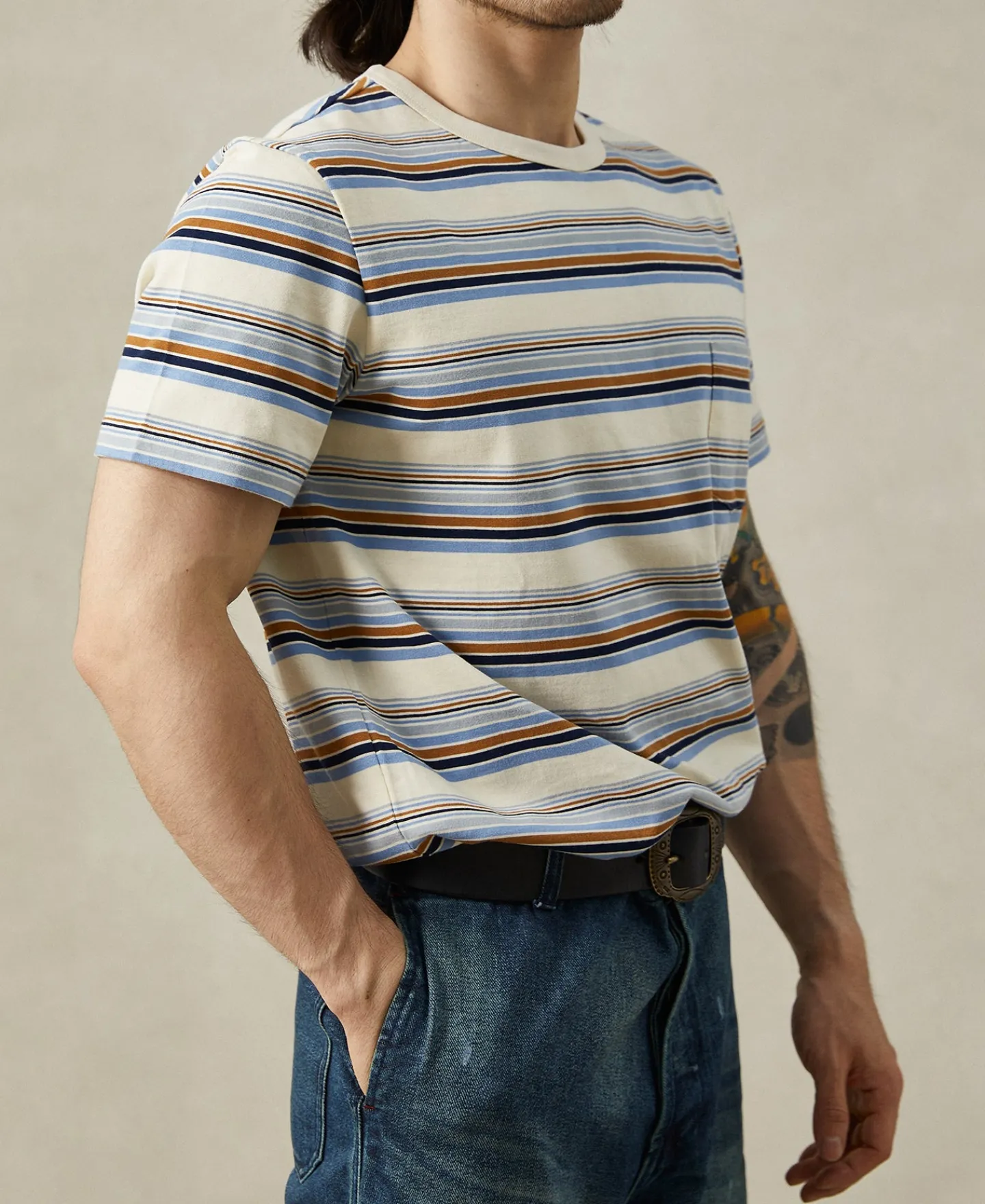 Hot Vintage Striped Cotton Pocket T-Shirt Short Sleeve T-Shirts | T-shirts