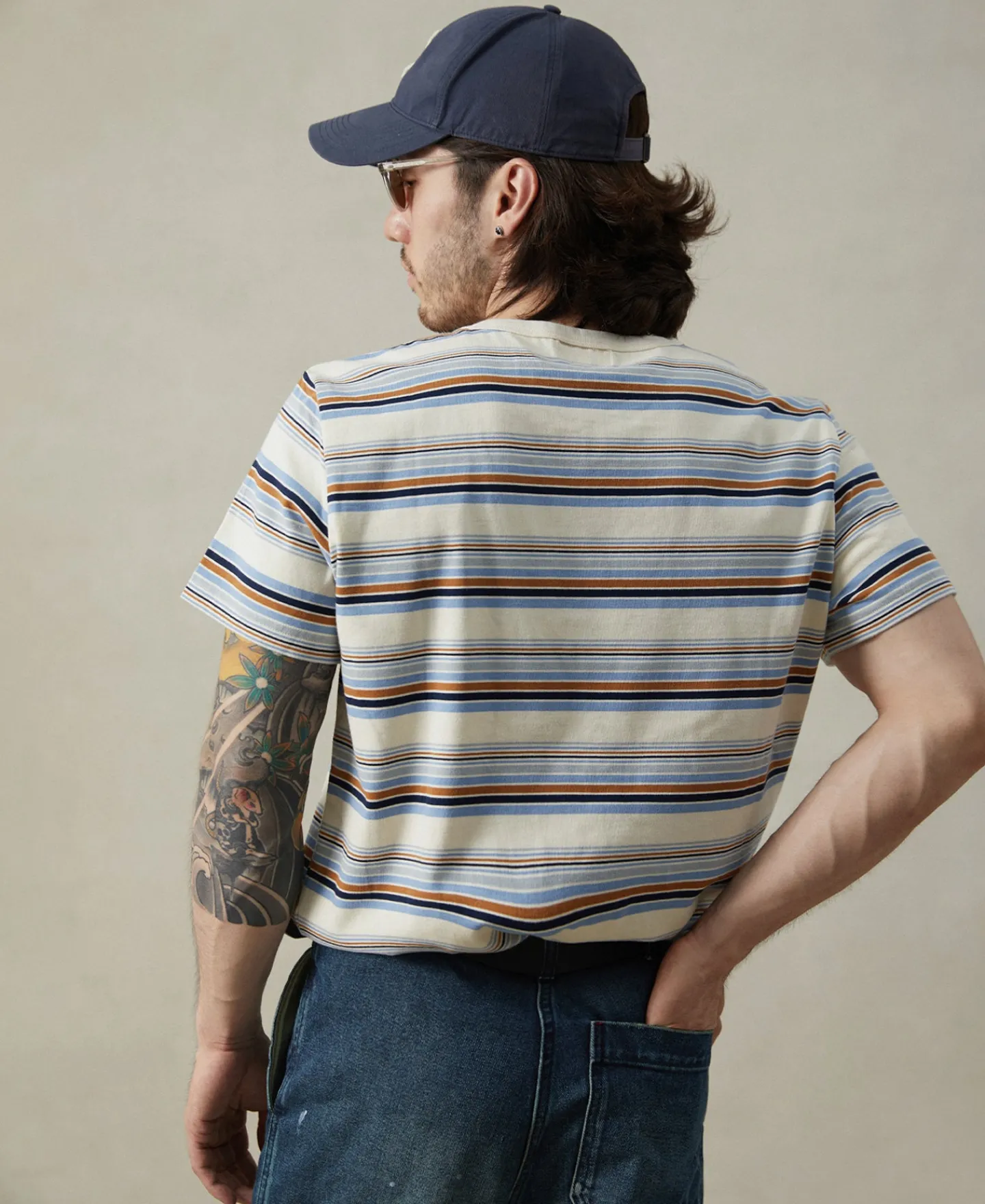 Hot Vintage Striped Cotton Pocket T-Shirt Short Sleeve T-Shirts | T-shirts
