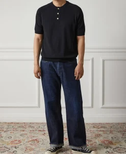 Fashion Viscose Knit Short Sleeve Henley T-Shirt - Black Henleys | Short Sleeve T-Shirts