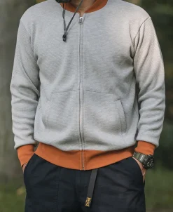Sale Waffle Cotton Full-Zip Track Jacket - Gray Jackets&coats