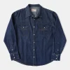 Outlet Western Snap Button Washed Denim Shirt Long Sleeve Shirts | Shirts