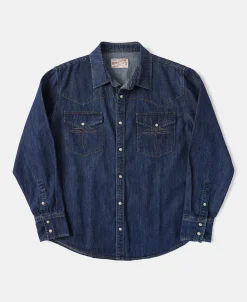 Outlet Western Snap Button Washed Denim Shirt Long Sleeve Shirts | Shirts