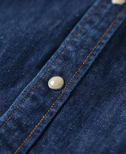 Outlet Western Snap Button Washed Denim Shirt Long Sleeve Shirts | Shirts