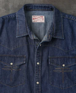 Outlet Western Snap Button Washed Denim Shirt Long Sleeve Shirts | Shirts