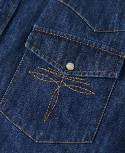 Outlet Western Snap Button Washed Denim Shirt Long Sleeve Shirts | Shirts