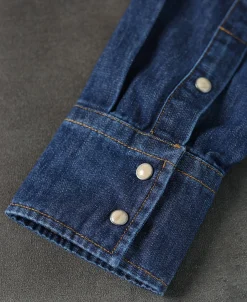 Outlet Western Snap Button Washed Denim Shirt Long Sleeve Shirts | Shirts