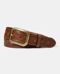 New Western Tooled Leather Belt - Brown Belts