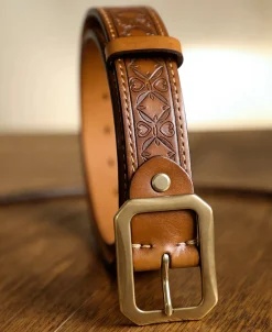 New Western Tooled Leather Belt - Brown Belts