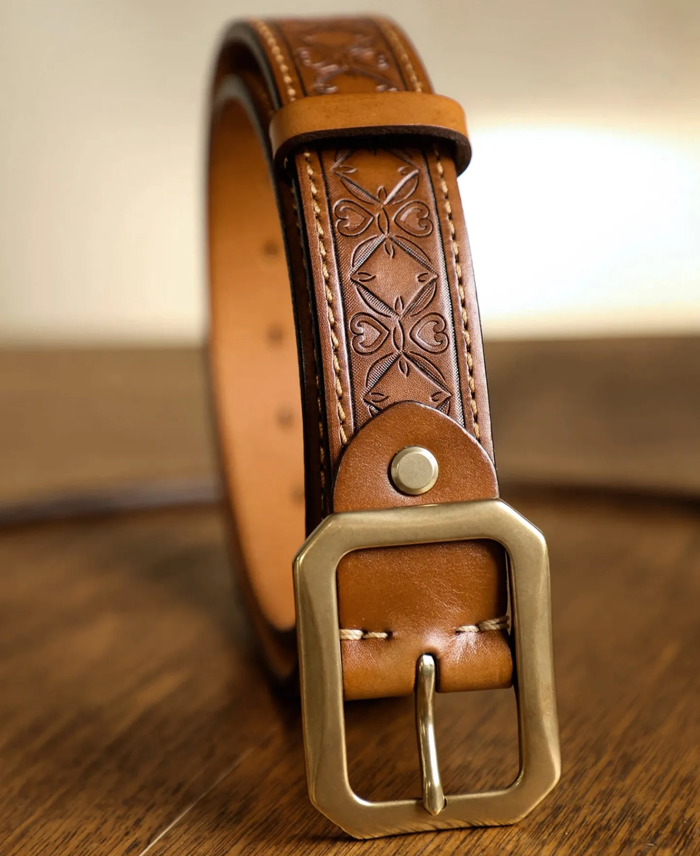 New Western Tooled Leather Belt - Brown Belts