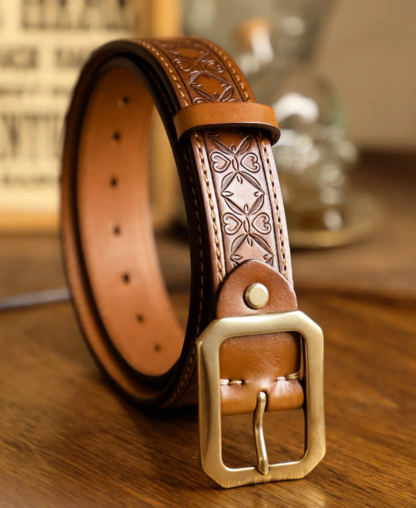 New Western Tooled Leather Belt - Brown Belts