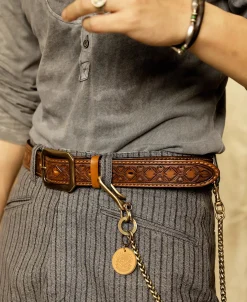 New Western Tooled Leather Belt - Brown Belts