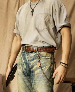 New Western Tooled Leather Belt - Brown Belts