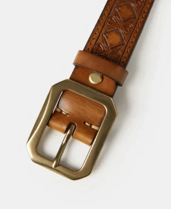 New Western Tooled Leather Belt - Brown Belts