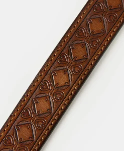 New Western Tooled Leather Belt - Brown Belts