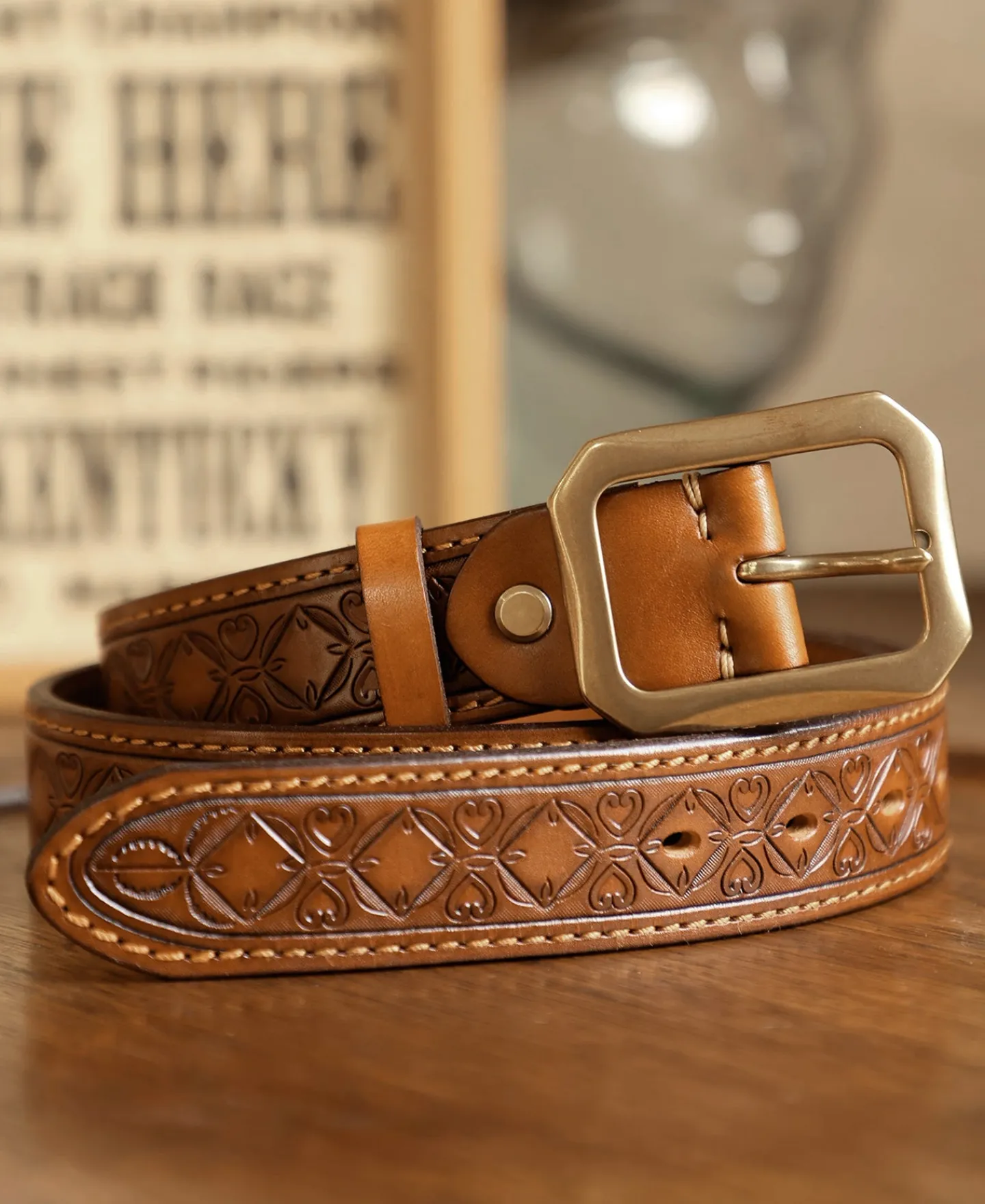 New Western Tooled Leather Belt - Brown Belts