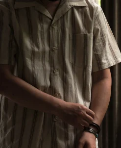 Fashion Yarn-Dyed Dobby Open Collar Shirt Short Sleeve Shirts | Shirts